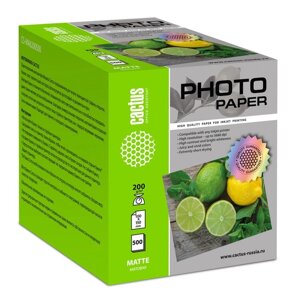 Фотобумага для струйной печати А6, 500 листов Cactus, 200 г/м2, односторонняя, матовая