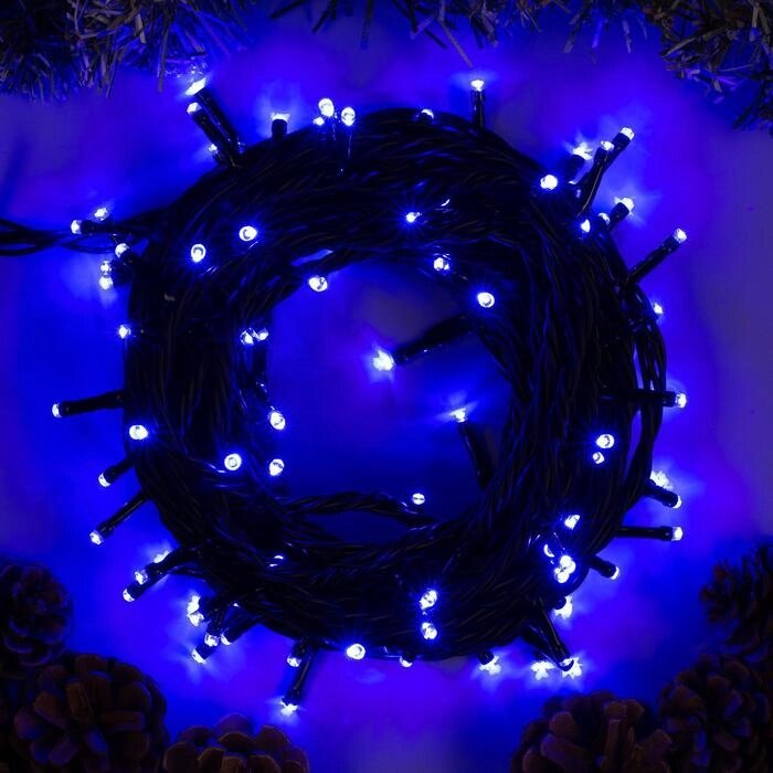 Гирлянда «Нить» 10 м, IP44, УМС, тёмная нить, 100 LED, свечение синее, 220 В от компании Интернет - магазин Flap - фото 1