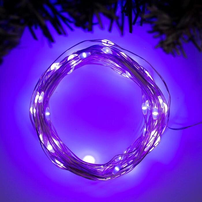 Гирлянда «Нить» 10 м роса, IP20, серебристая нить, 100 LED, свечение фиолетовое, 12 В от компании Интернет - магазин Flap - фото 1