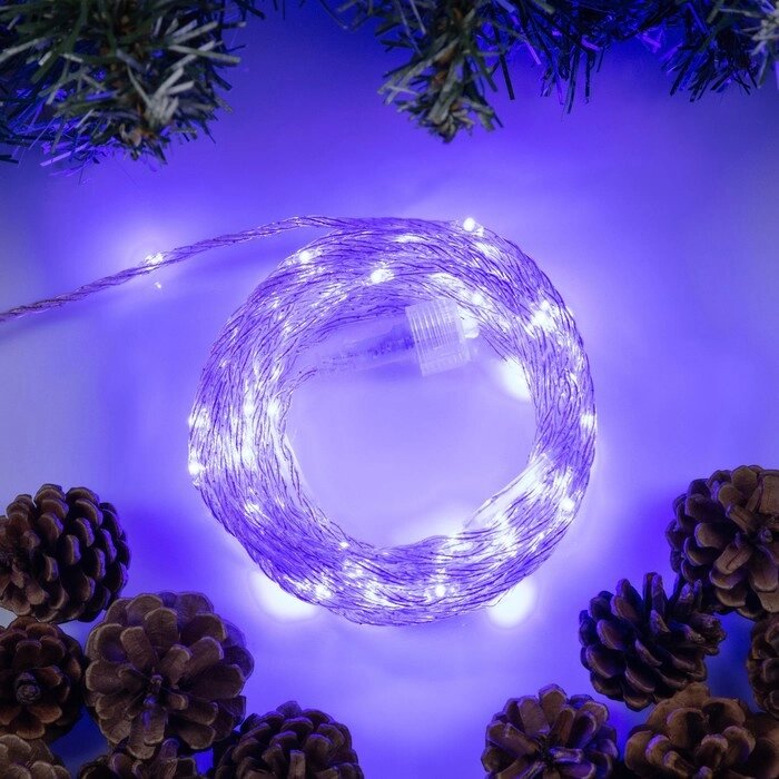 Гирлянда «Нить» 10 м роса, IP44, медная нить, 100 LED, свечение синее, мерцание, 220 В от компании Интернет - магазин Flap - фото 1