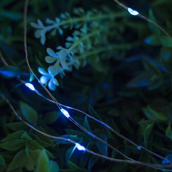 Гирлянда «Нить» 10 м роса, серебристая нить, 100 LED, свечение синее, 2 режима, солнечная батарея от компании Интернет - магазин Flap - фото 1