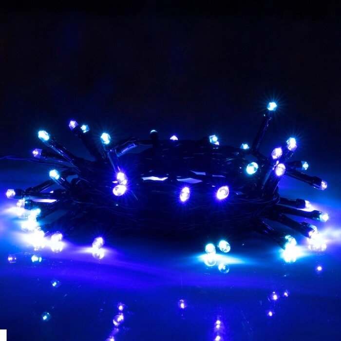 Гирлянда «Нить» 5 м, IP44, тёмная нить, 50 LED, свечение синее/аквамарин, 2 режима, солнечная батарея от компании Интернет - магазин Flap - фото 1