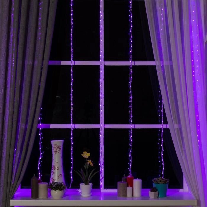 Гирлянда «Водопад» 2  1.5 м, IP20, прозрачная нить, 400 LED, свечение фиолетовое, 8 режимов, 220 В от компании Интернет - магазин Flap - фото 1