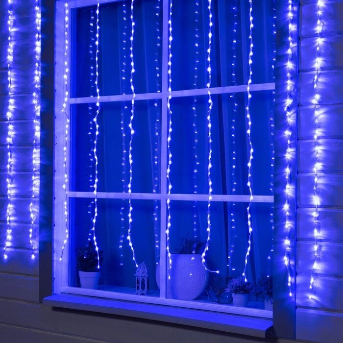 Гирлянда «Водопад» 2  1.5 м, IP44, прозрачная нить, 400 LED, свечение синее, 8 комбинаций режимов, 220 В от компании Интернет - магазин Flap - фото 1