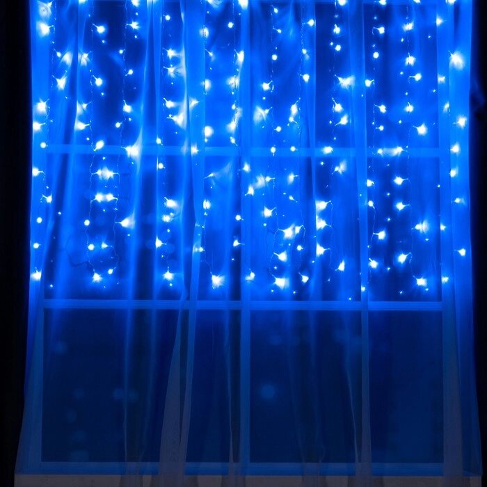Гирлянда «Занавес» 1.5  1 м, IP20, прозрачная нить, 180 LED, свечение синее, 8 режимов, 220 В от компании Интернет - магазин Flap - фото 1
