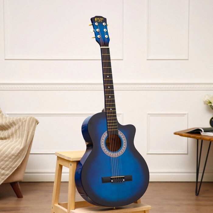 Гитара акустическая Music Life QD-H38Q-J, синяя, 97 см с вырезом от компании Интернет - магазин Flap - фото 1