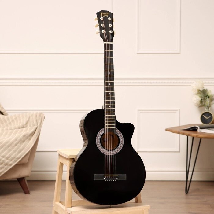 Гитара акустическая Music Life QD-H38Q-JP черная, 6-ти струнная, 97 см от компании Интернет - магазин Flap - фото 1