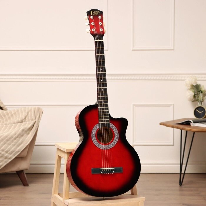 Гитара акустическая Music Life QD-H38Q-JP красная, 6-ти струнная, 97 см от компании Интернет - магазин Flap - фото 1
