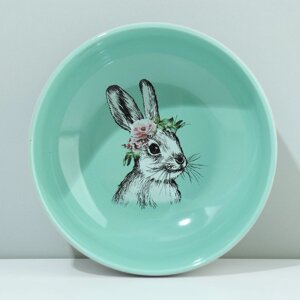 Глубокая тарелка керамическая «Пасхальный зайка», 14.5 см, 550 мл, цвет бирюзовый