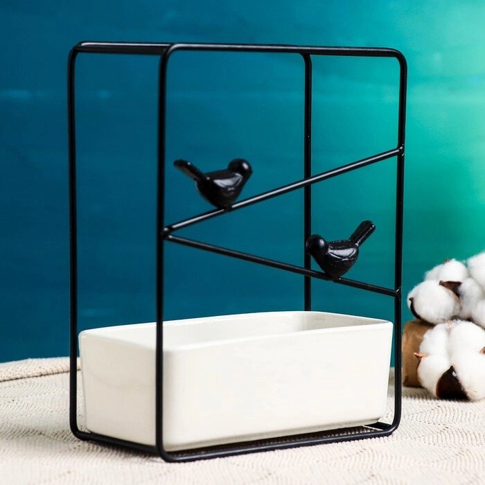 Горшок на подставке "Птички" черный, 21х17х8см от компании Интернет - магазин Flap - фото 1