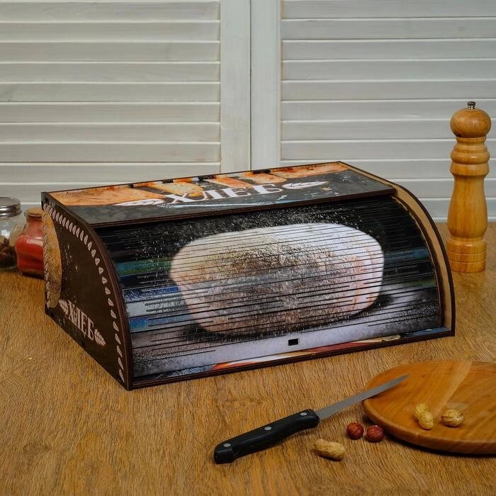 Хлебница деревянная "Батон, нарезка", цветная, 38х26х14 см от компании Интернет - магазин Flap - фото 1