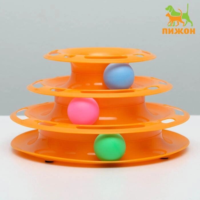 Игровой комплекс "Пижон" для кошек с 3 шариками, 24,5 х 24,5 х 13 см, оранжевый от компании Интернет - магазин Flap - фото 1
