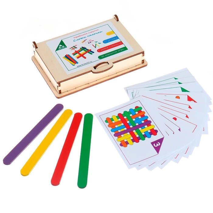 Игровой набор «Сложи палочки» 18 карточек,12 цветных деревянных палочек от компании Интернет - магазин Flap - фото 1