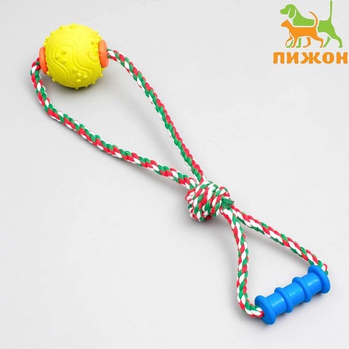 Игрушка канатная с жевательными элементами "Шар с 1 ручкой", до 36 см, разноцветная от компании Интернет - магазин Flap - фото 1