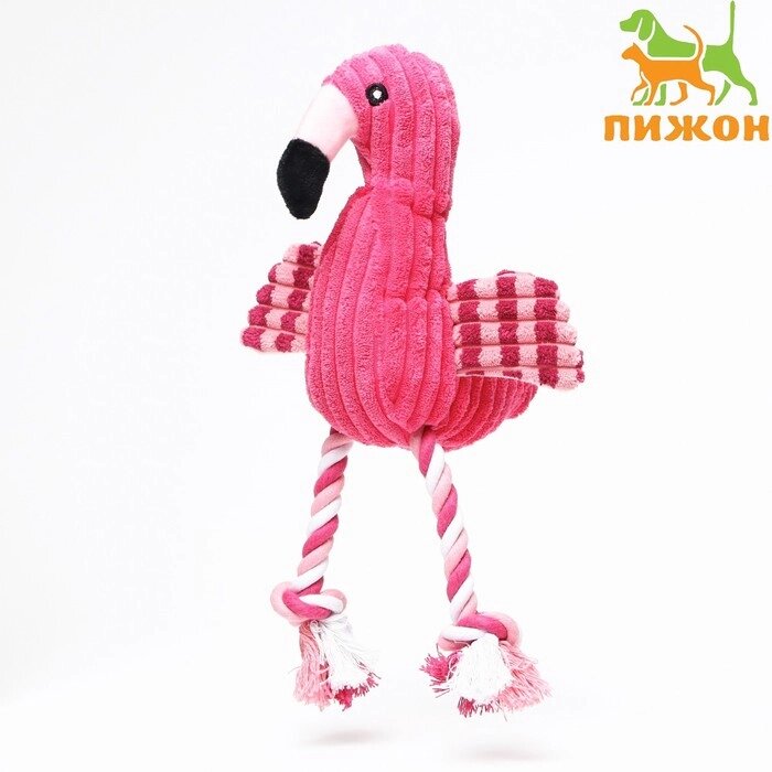 Игрушка мягкая для собак "Фламинго" с пищалкой и канатом, 37 х 16 см, розовая от компании Интернет - магазин Flap - фото 1