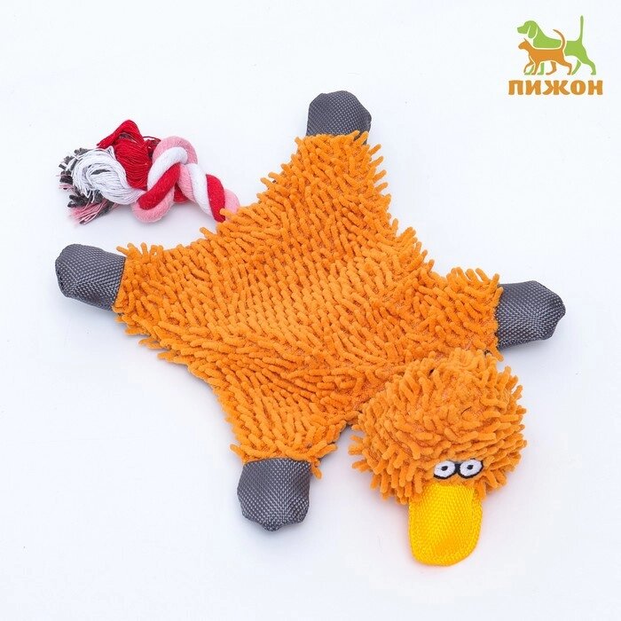 Игрушка текстильная "Косматая утка" , 32 х 19 см, оранжевая от компании Интернет - магазин Flap - фото 1