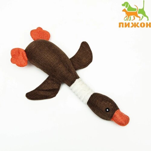 Игрушка текстильная "Утка" с пищалкой, 31 см, коричневая