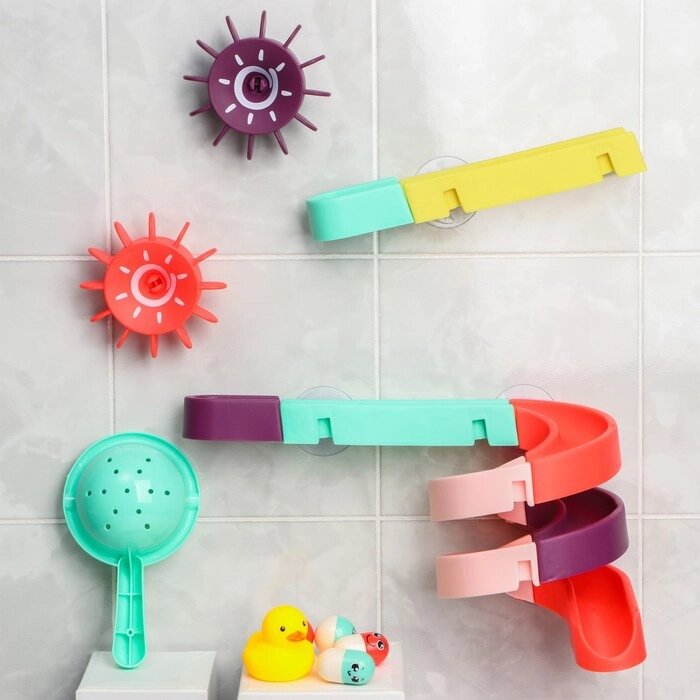 Игрушка водная горка для игры в ванной, конструктор, набор на присосках «Аквапарк мельница» от компании Интернет - магазин Flap - фото 1