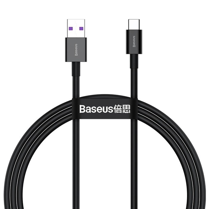 Кабель Baseus, Type-C - USB, 6 А, 66W, TPE оплётка, 1 м, чёрный от компании Интернет - магазин Flap - фото 1