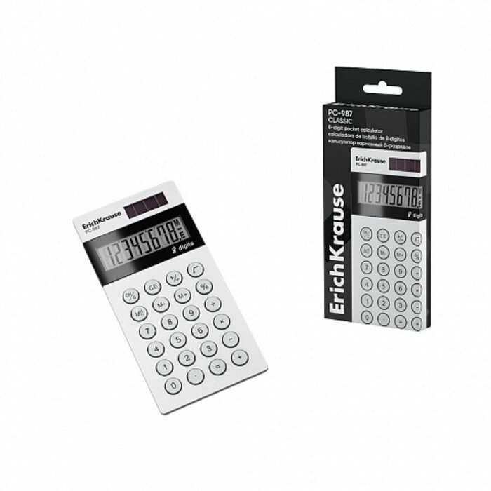 Калькулятор карманный 8-разрядов ErichKrause PC-987 Classic, белый от компании Интернет - магазин Flap - фото 1