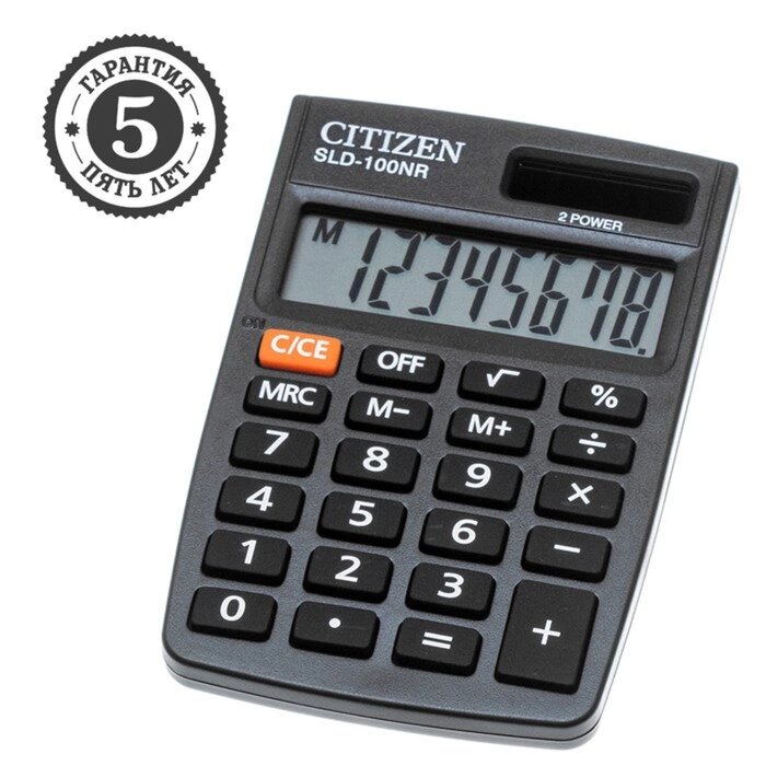 Калькулятор карманный Citizen "SLD-100NR", 8-разрядный, 58 х 88 х 10 мм, двойное питание, чёрный от компании Интернет - магазин Flap - фото 1