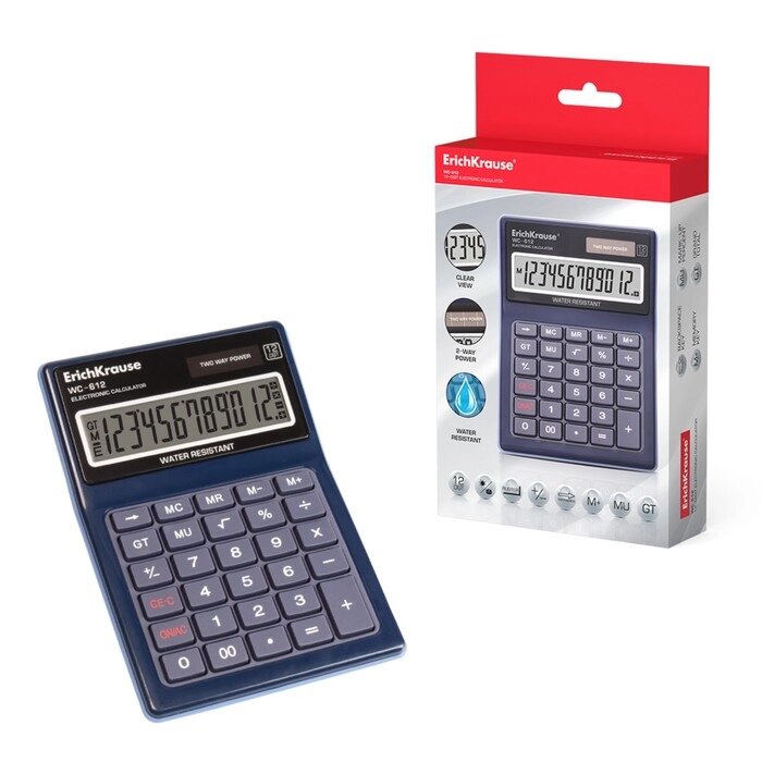 Калькулятор настольный 12-и разрядный ErichKrause WC-612, пыле-влагозащищенный от компании Интернет - магазин Flap - фото 1