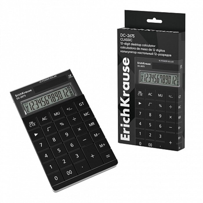 Калькулятор настольный 12-разрядов ErichKrause DC-2675 Classic, черный от компании Интернет - магазин Flap - фото 1