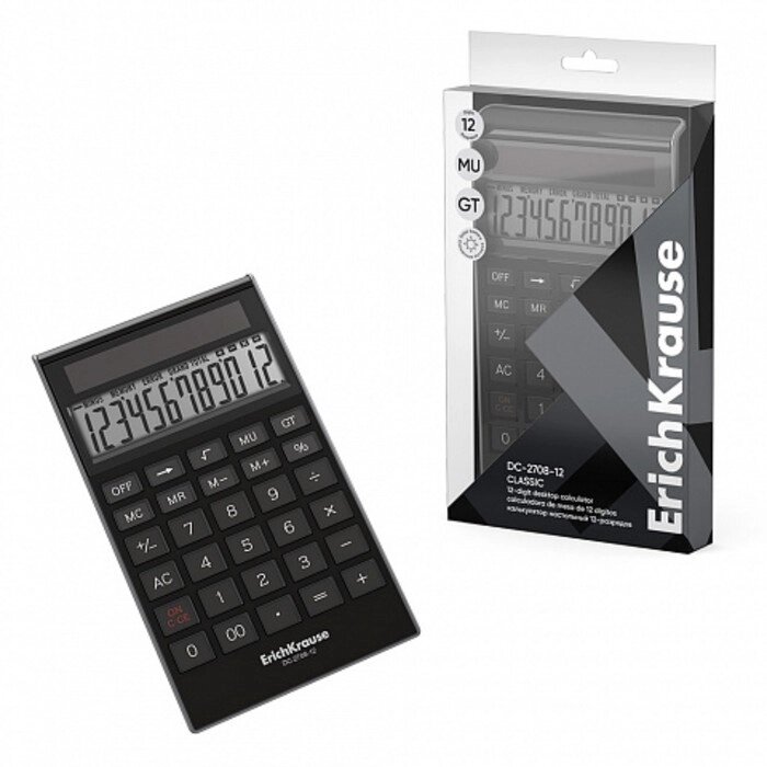 Калькулятор настольный 12-разрядов ErichKrause DC-2708-12 Classic, черный от компании Интернет - магазин Flap - фото 1