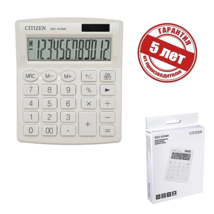 Калькулятор настольный Citizen 12-ти разрядный 102 х 124 х 25 мм, 2-е питание, белый от компании Интернет - магазин Flap - фото 1