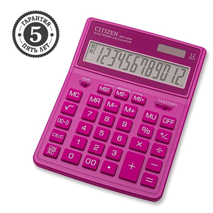 Калькулятор настольный Citizen "SDC-444XRPKE", 12-разрядный, 155 х 204 х 33 мм, двойное питание, розовый от компании Интернет - магазин Flap - фото 1