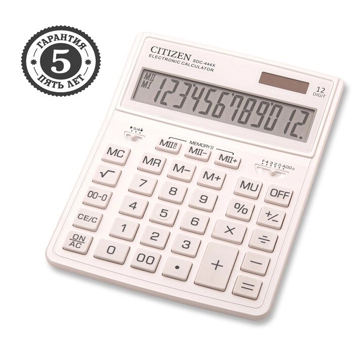 Калькулятор настольный Citizen "SDC-444XRWHE", 12-разрядный, 155 х 204 х 33 мм, двойное питание, белый от компании Интернет - магазин Flap - фото 1