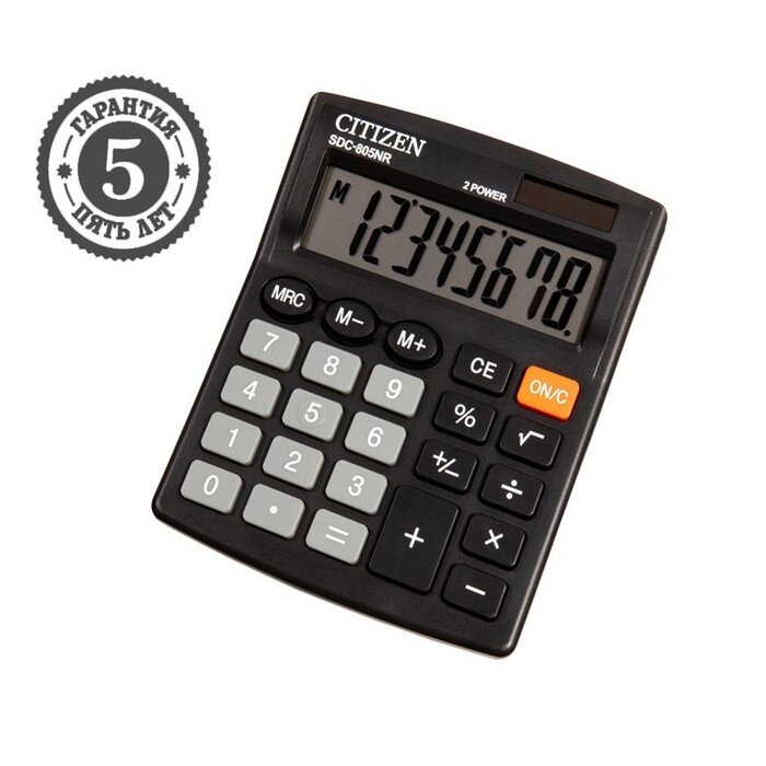 Калькулятор настольный Citizen "SDC-805NR", 8-разрядный, 105 х 120 х 21 мм, двойное питание, компактный, чёрный от компании Интернет - магазин Flap - фото 1