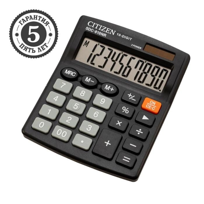 Калькулятор настольный Citizen "SDC-810NR", 10-разрядный, 102 х 124 х 25 мм, двойное питание, чёрный от компании Интернет - магазин Flap - фото 1