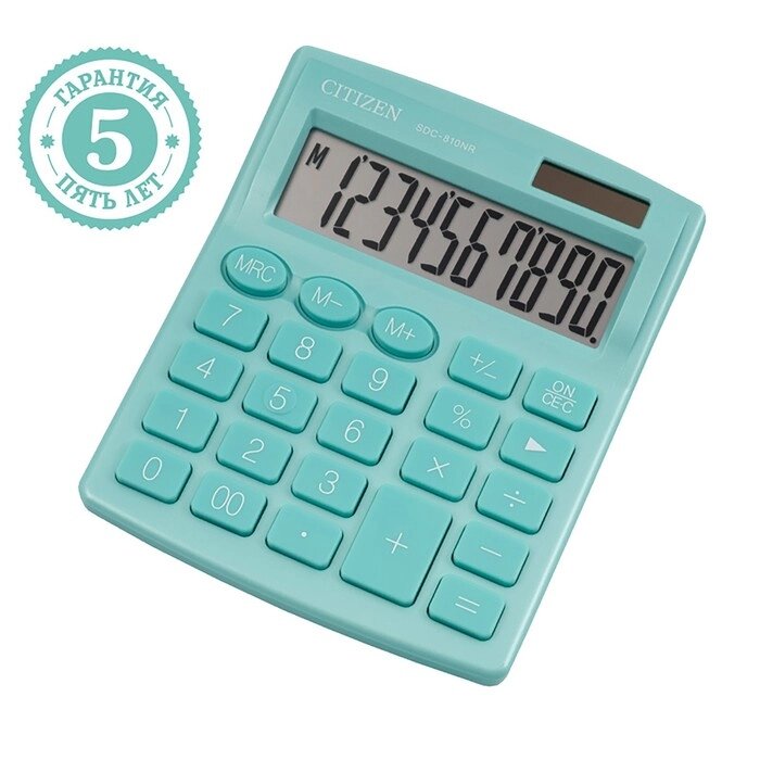 Калькулятор настольный Citizen "SDC-810NR", 10-разрядный, 124 х 102 х 25 мм, двойное питание, бирюзовый от компании Интернет - магазин Flap - фото 1