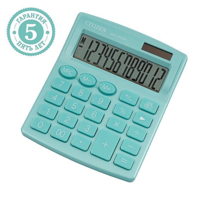 Калькулятор настольный Citizen "SDC-812NR", 12-разрядный, 124 х 102 х 25 мм, двойное питание, бирюзовый от компании Интернет - магазин Flap - фото 1