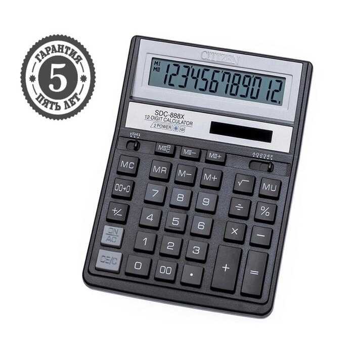 Калькулятор настольный Citizen "SDC-888XBK", 12-разрядный, 158 х 203 х 31 мм, двойное питание, чёрный от компании Интернет - магазин Flap - фото 1