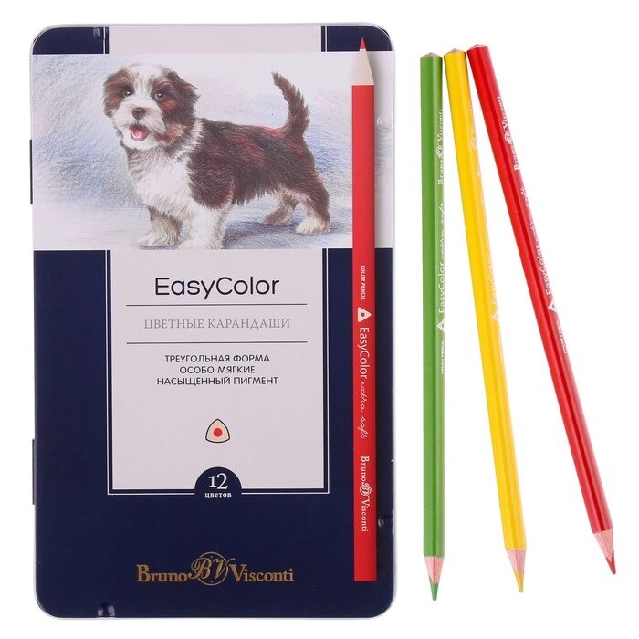 Карандаши 12 цветов Easycolor в металлической коробке с ложементом от компании Интернет - магазин Flap - фото 1