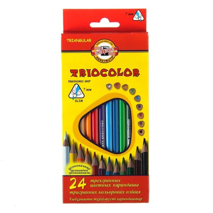 Карандаши 24 цвета, Koh-I-Noor 3134 TRIOCOLOR, картонная упаковка, европодвес от компании Интернет - магазин Flap - фото 1