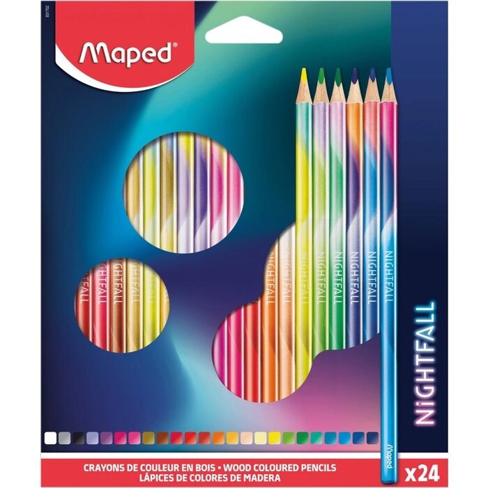 Карандаши 24 цвета Maped NIGHTFALL, деревяные, декорированные, картонная упаковка от компании Интернет - магазин Flap - фото 1