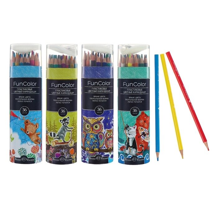 Карандаши цветные 36 цветов Funcolor пластиковые, в картонной тубе, МИКС от компании Интернет - магазин Flap - фото 1