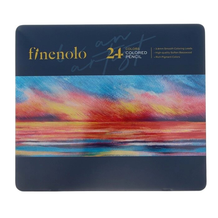 Карандаши художественные 24 цвета, Finenolo, 3.8 мм, шестигранные, в металлическом пенале от компании Интернет - магазин Flap - фото 1