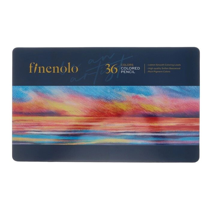 Карандаши художественные 36 цветов, Finenolo, 3.8 мм, шестигранные, в металлическом пенале от компании Интернет - магазин Flap - фото 1