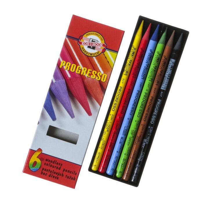 Карандаши художественные 6 цветов, Koh-I-Noor PROGRESSO 8755, цветные, цельнографитные, в картонной коробке от компании Интернет - магазин Flap - фото 1