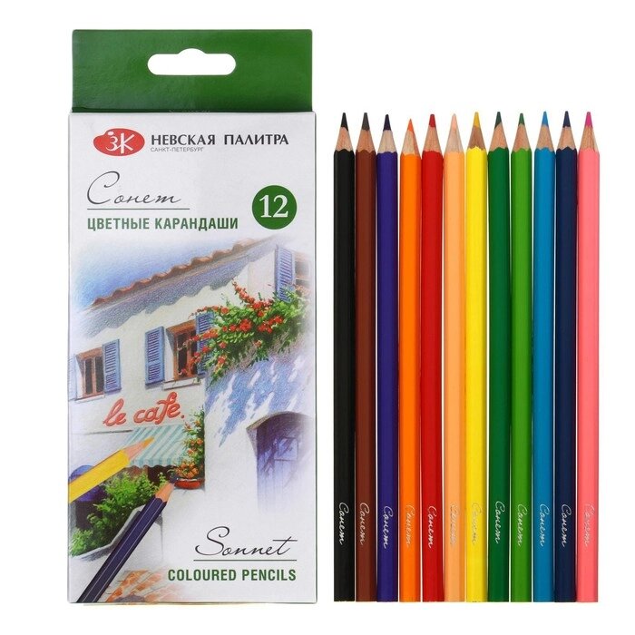 Карандаши художественные цветные мягкие, ЗХК "Сонет", 12 цветов, от компании Интернет - магазин Flap - фото 1