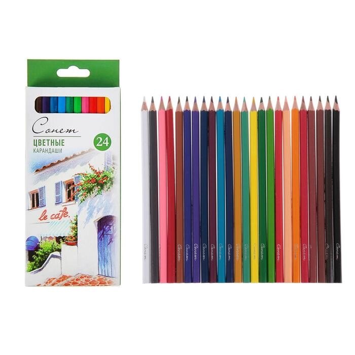 Карандаши художественные цветные мягкие, ЗХК "Сонет", 24 цвета от компании Интернет - магазин Flap - фото 1