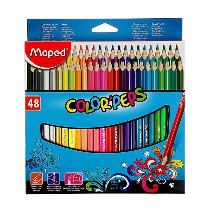 Карандаши трёхгранные, 48 цветов, Maped Color Peps, ударопрочный грифель от компании Интернет - магазин Flap - фото 1