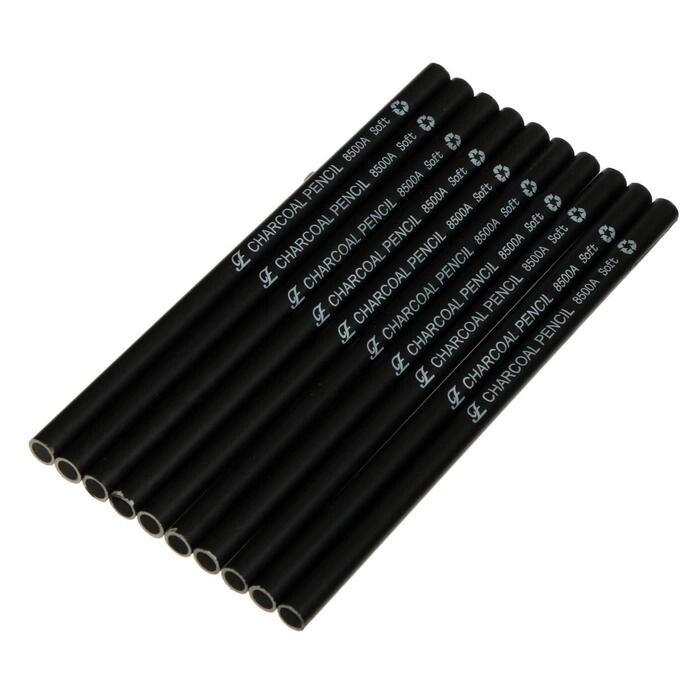 Карандаши угольные чёрные 10 штук в наборе Soft от компании Интернет - магазин Flap - фото 1