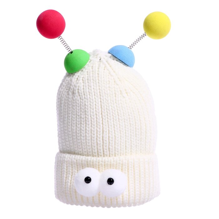 Карнавальная шапка "Глазастик" с рожками р-р 56-58, цвет белый от компании Интернет - магазин Flap - фото 1