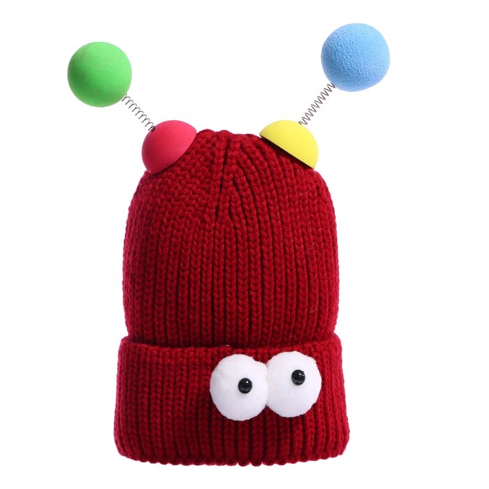 Карнавальная шапка "Глазастик" с рожками р-р 56-58, цвет бордовый от компании Интернет - магазин Flap - фото 1