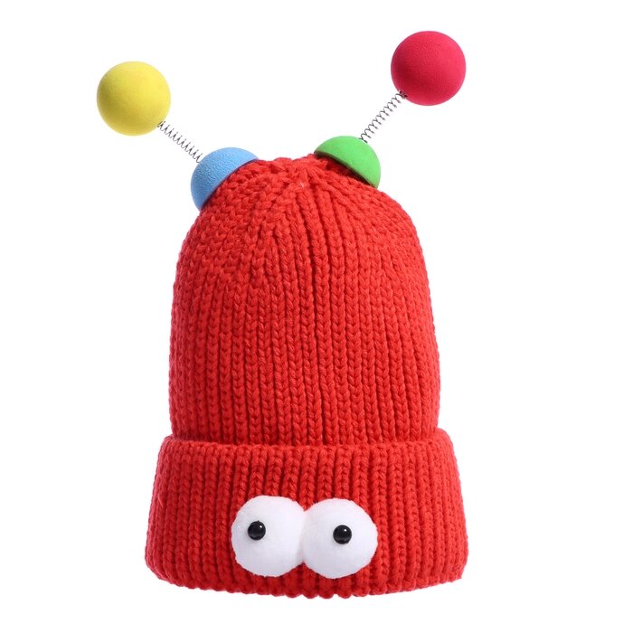 Карнавальная шапка "Глазастик" с рожками р-р 56-58, цвет красный от компании Интернет - магазин Flap - фото 1